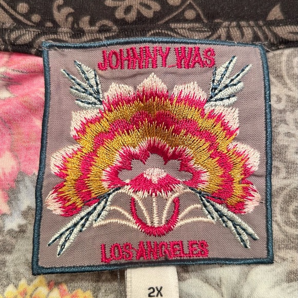 Johnny Was Black Floral Blouse with Pink and Yellow Accents - Picture 4 of 5